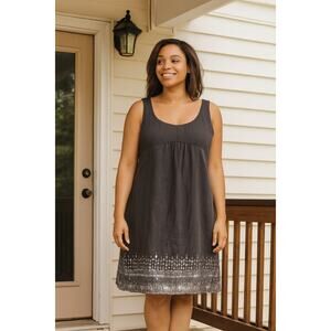 Eileen Fisher Organic Linen Gray Sequin Sleeveless Shift Dress Work Casual XL